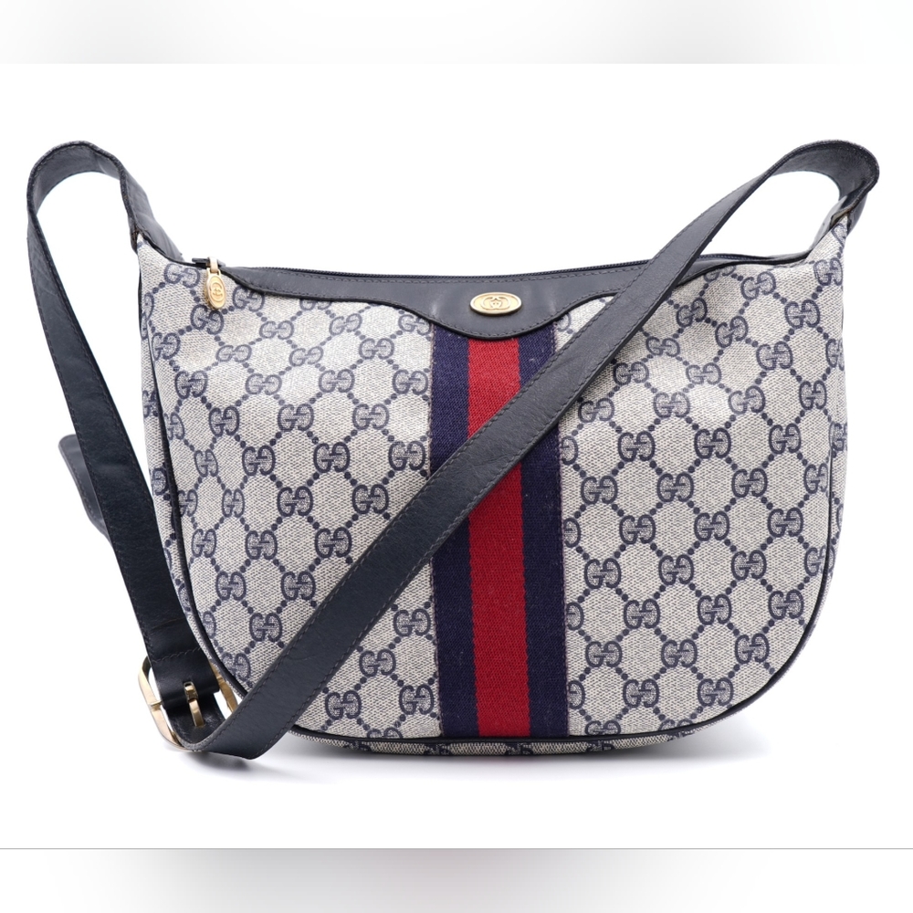 Vintage Gucci Navy Blue Ophidia GG Shoulder Bag Coated canvas